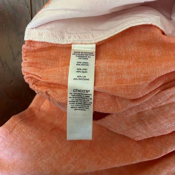 Chico's orange pink cropped linen blend pants pull up waist size 1 - Picture 7 of 9